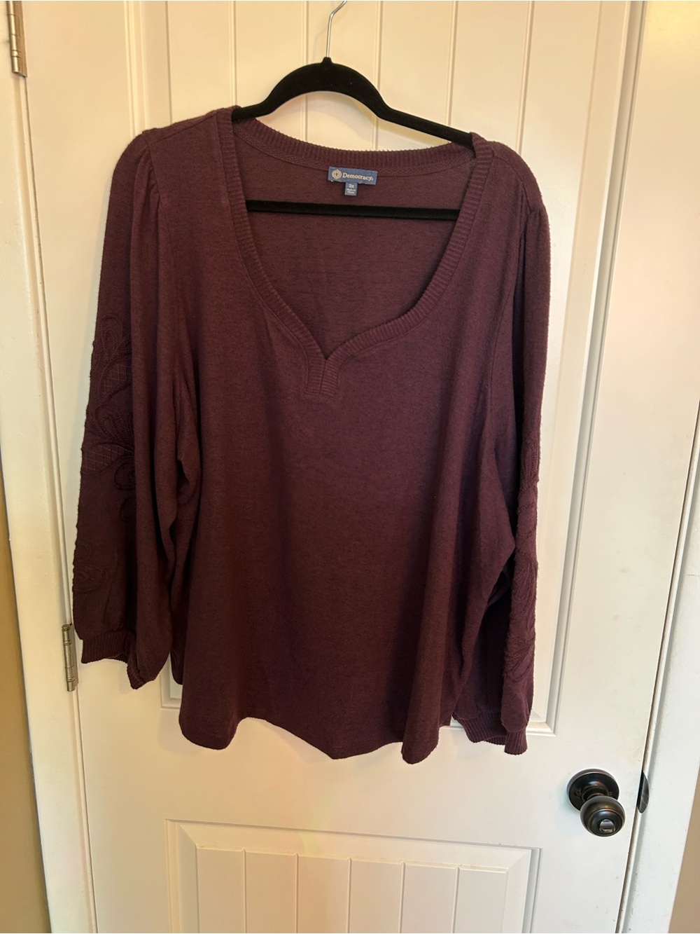 Democracy Plum Scoop Neck Long Sleeve Knit Top